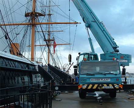 Working on the gangway of HMS Warrior